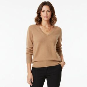 Halogen 100% Cashmere Tan V Neck Long Sleeve Sweater XL
